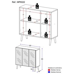 Sapateira Retrô com Espelho 3 Portas Nina Multimóveis MP6022 Branca/Preta - 4