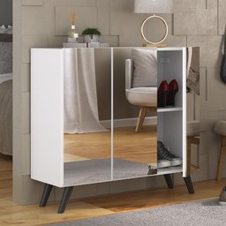 Sapateira Retrô com Espelho 3 Portas Nina Multimóveis MP6022 Branca/Preta - 1