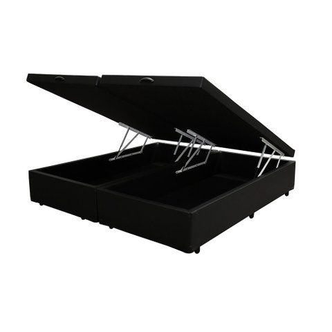 Base Box Baú King Blindado Bipartido AColchoes Sintético Preto 41x193x203