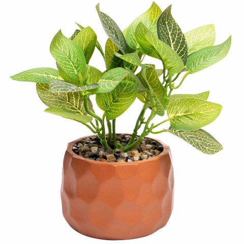 Cachepot de Cimento com Planta Artificial Prisma Marrom 11cm x 22cm | Casa Del Grande
