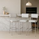 Ver imagem 1 de Conjunto 3 Banquetas Olivia Altura 65cm Bar Cozinha Cromada Assento Grosso Confortável Prata Encosto
