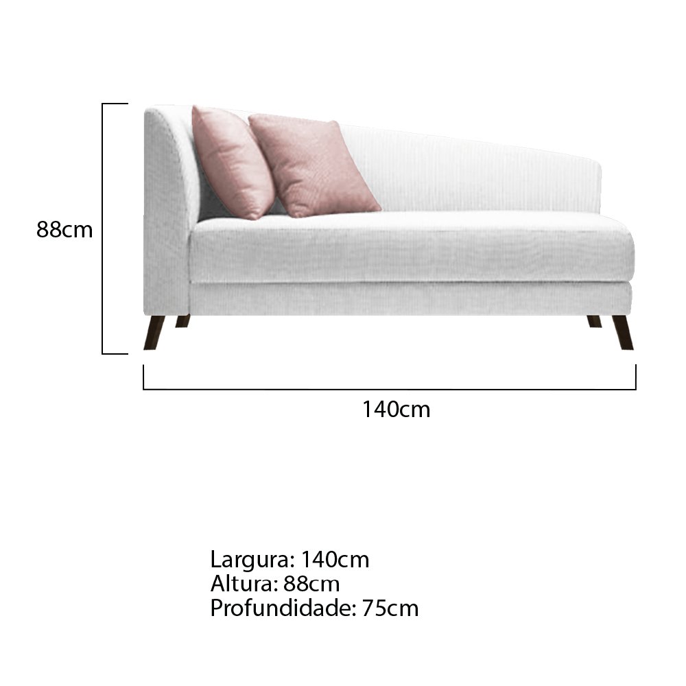 Recamier Heitor 140cm com Almofada Lado Direito Suede - Doce Sonho Móveis - Branco/Rosê - 2