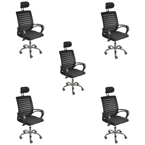Kit 5 Cadeiras de Escritório Secretaria Diretor Roma Ergonômica com Apoio de Nuca