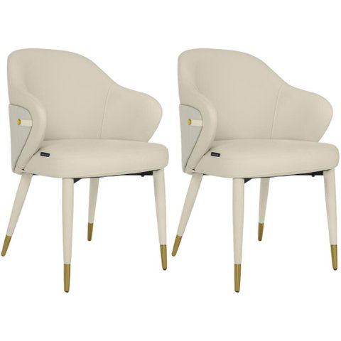 Kit 2 Cadeiras de Jantar Estofada Milano Design Italiano com Encosto Ergonômico - Creme/cinza