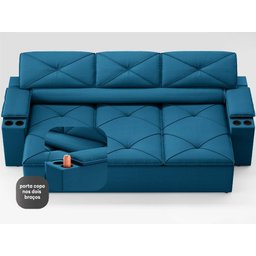 Sofá com Porta Copos Retrátil e Reclinável Pop 2,05m Velosuede Royal - Netsofas - 5