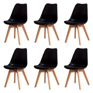 Kit Com 6 Cadeira Leda Preta Charles Eames Wood Com Almofada
