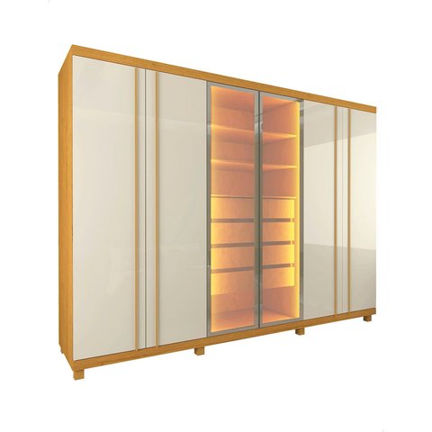 Roupeiro Reflecta 6 Portas com Pés e Led Alika Cor Madeira Cor:madeira