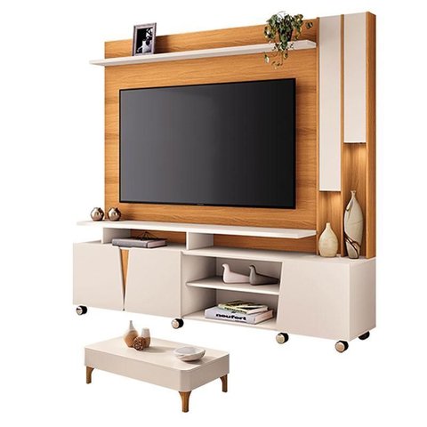 Estante Home Theater Virtus Cinamomo Off White com Mesa de Centro Liz Off White - Hb Móveis