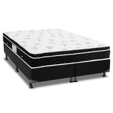 Cama Box Queen: Colchão Molas Bonnel Ortobom Nanolastic Physical Spring + Base CRC Courano Black(