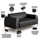 Ver imagem 4 de Sofá 3 Lugares para Sala de Estar Molino 180 Cm D02 Pés D'ouro Couríssimo Preto B-159 - Lyam