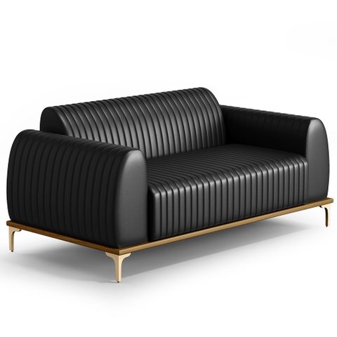 Sofá 3 Lugares para Sala de Estar Molino 180 Cm D02 Pés D'ouro Couríssimo Preto B-159 - Lyam