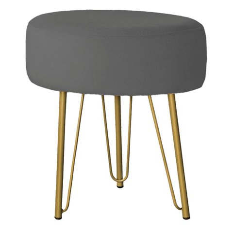 Puff Redondo para Quarto e Sala de Estar Tripe Base Ferro Dourado Veludo