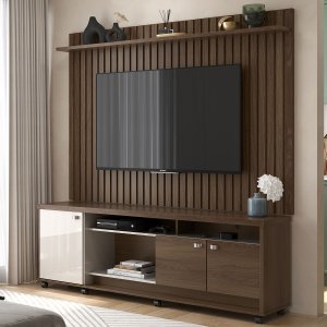 Rack com Painel para Tv até 75 Polegadas 3 Portas e Rodízios Dallas Imbuia/off White - Lukaliam