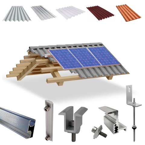 Kit Estrutura Fixador Linha C 1,20m para 03 Placas Solar Alumínio Inox Telha Fibro Ondulada Viga Mad