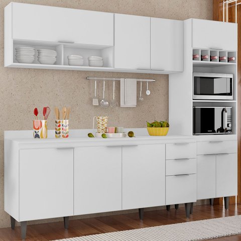 Armário de Cozinha com Tampo Cp02 240cm Pérola Branco Z34 - Mpozenato