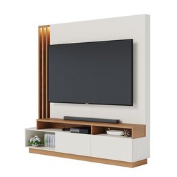 Home Theater Hayes para TV 75 Polegadas Off White Matte/ Freijó com LED e Portas - 1