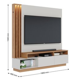 Home Theater Hayes para TV 75 Polegadas Off White Matte/ Freijó com LED e Portas - 3