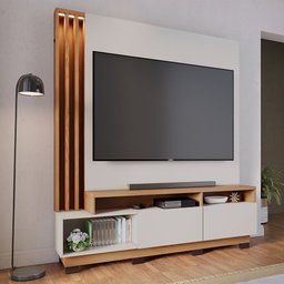 Home Theater Hayes para TV 75 Polegadas Off White Matte/ Freijó com LED e Portas - 2