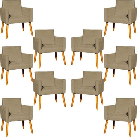 Kit 10 Poltronas Decorativa para Sala Nina Suede Cores Pé Palito 30cm Castanho - Nude, Suede