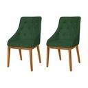 Ver imagem 2 de Kit 2 Cadeiras de Jantar Estofada Elisa Anatômica Capitonê Veludo Verde Base Madeira Maciça Mel