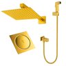 Kit Dourado Ducha Higiênica + Chuveiro Quadrado 20x20cm + Ralo 15x15cm Quadrado Dourado - 1