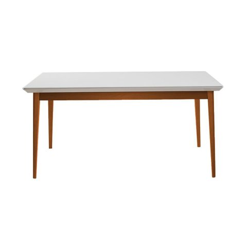 Mesa Onix 180cm Vidro Off-White com Pes Madeira Macica para Sala de Jantar Elegante Moderna - Mel