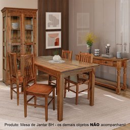 Mesa de Jantar Retangular Bh Antiga Rústica em Madeira Maciça 1,60m - Natural - 2