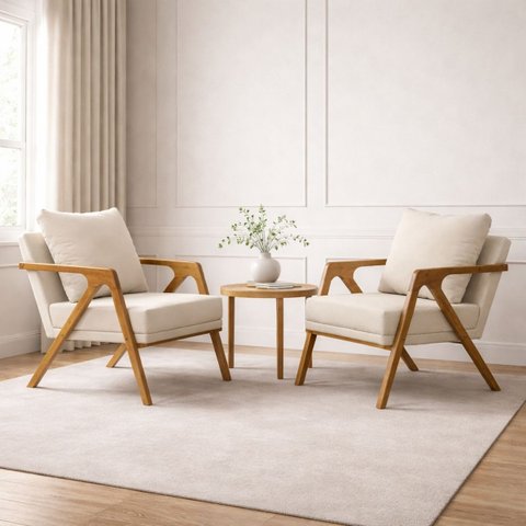 Conjunto 2 Poltronas Decorativa Mona Luxo Sala de Estar e Decoração:bege