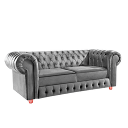 Namoradeira Chesterfield Bourbon 3 Lugares Via Encanto Veludo Cinza Claro - 1