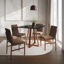Ver imagem 1 de Conjunto de Jantar Mesa Mônaco 90cm Tampo Preto com 4 Cadeiras Marrom Base Cobre Preto