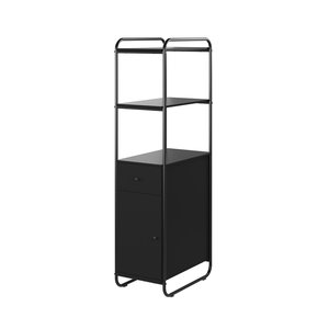 Estante com Porta Gaveta Criare Estilo Industrial Prateleiras Multiuso Escritório Alta Cor Preto