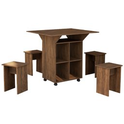 Mesa Aparador Retrátil Basoto Annie com 4 bancos embutidos 100% MDF - Castanho - 1 Mesa Aparador Retrátil Basoto Annie com 4 bancos embutidos 100% MDF - Castanho - 1