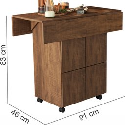 Mesa Aparador Retrátil Basoto Annie com 4 bancos embutidos 100% MDF - Castanho - 6 Mesa Aparador Retrátil Basoto Annie com 4 bancos embutidos 100% MDF - Castanho - 6