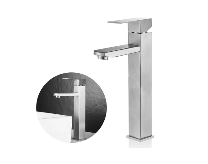 Torneira Banheiro Lavabo Monocomando Alta Metal Inox Prata - 1