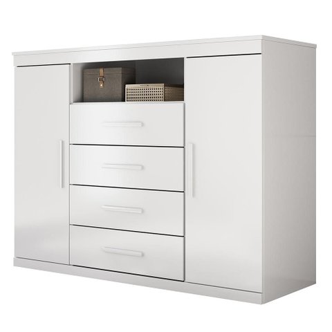 Cômoda Quarto 129cm 4 Gavetas 2 Portas Savana Branco S01 - Mpozenato