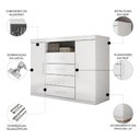 Ver imagem 3 de Cômoda Quarto 129cm 4 Gavetas 2 Portas Savana Branco S01 - Mpozenato
