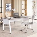 Ver imagem 2 de Mesa Escrivaninha Escritório com 150cm Industrial Tampo Chanfrado e Pés Metálicos Executive Cinza Sagrado E Branco