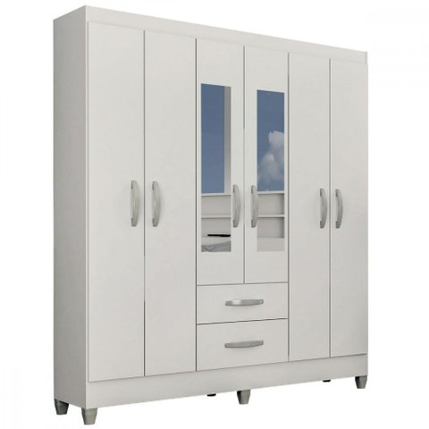 Guarda-roupa Casal Real 6 Portas 2 Gavetas com Espelho Atualle Móveis