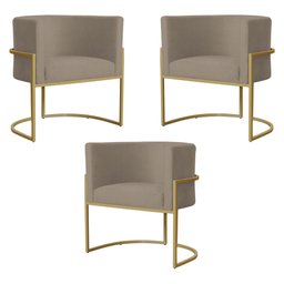 Kit 3 Poltronas Decorativa Sala de Estar Luana Base Gold Suede Cappuccino - Montanaris Decor Md Mont - 1