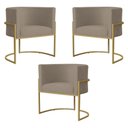 Ver imagem 1 de Kit 3 Poltronas Decorativa Sala de Estar Luana Base Gold Suede Cappuccino - Montanaris Decor Md Mont