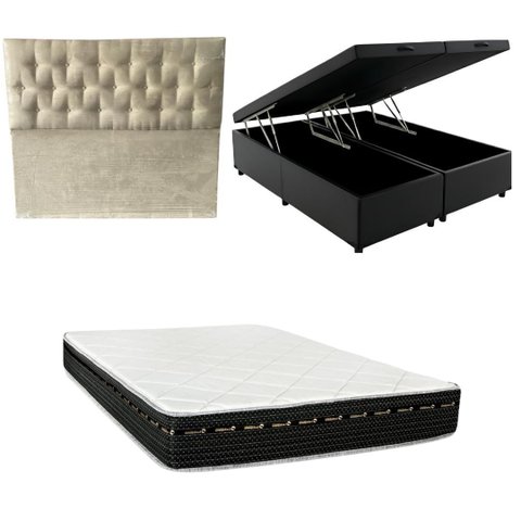 Cama Box Baú Bipartida Blindada + Colchão Eagle Molas Bonnel 22cm | Kit Completo com Cabeceira Boton