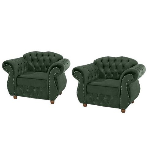 Quatro Poltronas Chesterfield Merlo - Suede Verde Musgo / Decoração, recepção , barbearia, sa