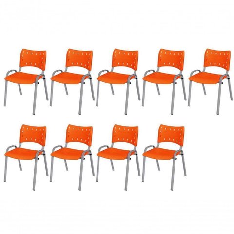 Cadeira Iso Base Cinza Escola, Escritório Laranja Kit 9 Un