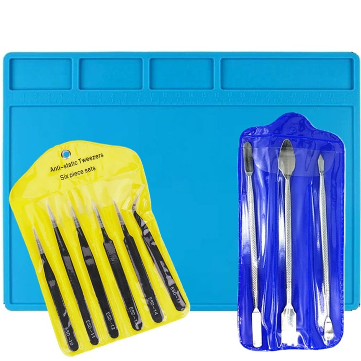 Kit 10pc 1 Tapete + 6 Pinças Antiestatica + 3 Espátulas Inox