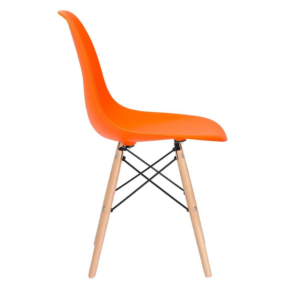 Mesa redonda Eames com tampo de vidro 100 cm + 3 cadeiras Eiffel DSW Laranja - 6