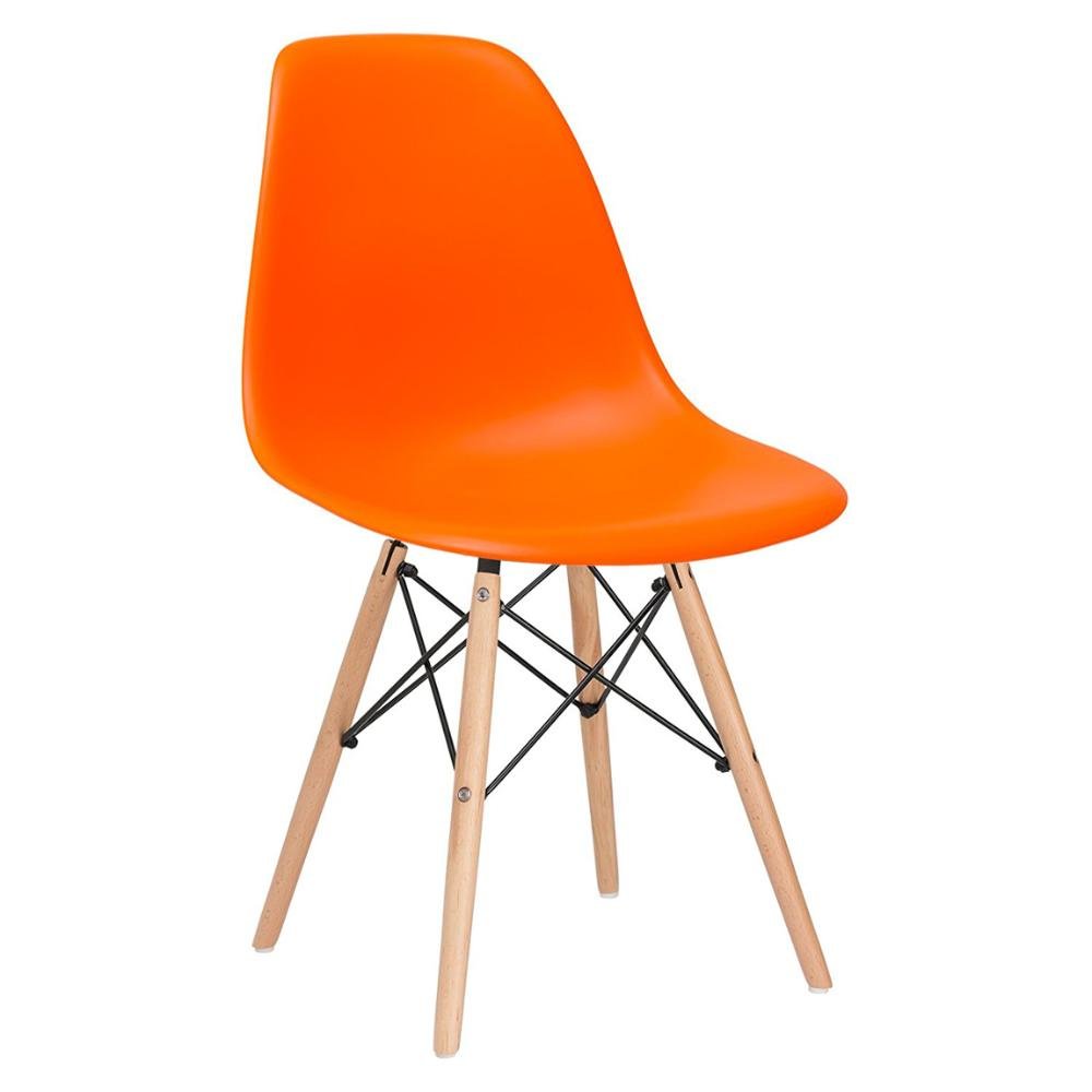 Mesa redonda Eames com tampo de vidro 100 cm + 3 cadeiras Eiffel DSW Laranja - 5