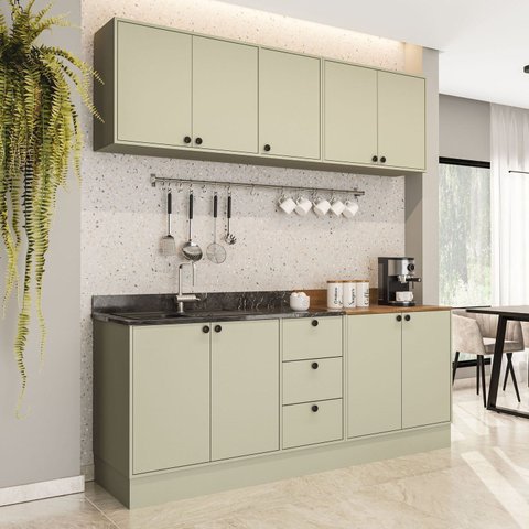 Cozinha com Rodapé 4 Peças Rubi Verde/Oliva