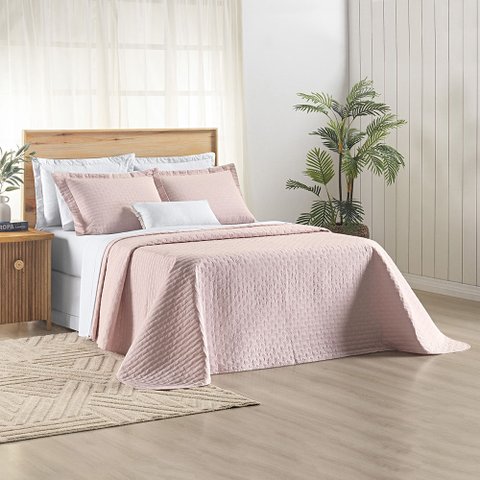 Kit Cobre Leito Colcha Marley Casal Dupla Face - Rosa
