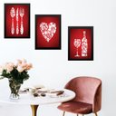 Ver imagem 1 de Kit 3 Quadros para Cozinha Vermelha 45x34cm - com Vidro:madeira Preta
