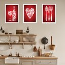 Ver imagem 2 de Kit 3 Quadros para Cozinha Vermelha 45x34cm - com Vidro:madeira Preta